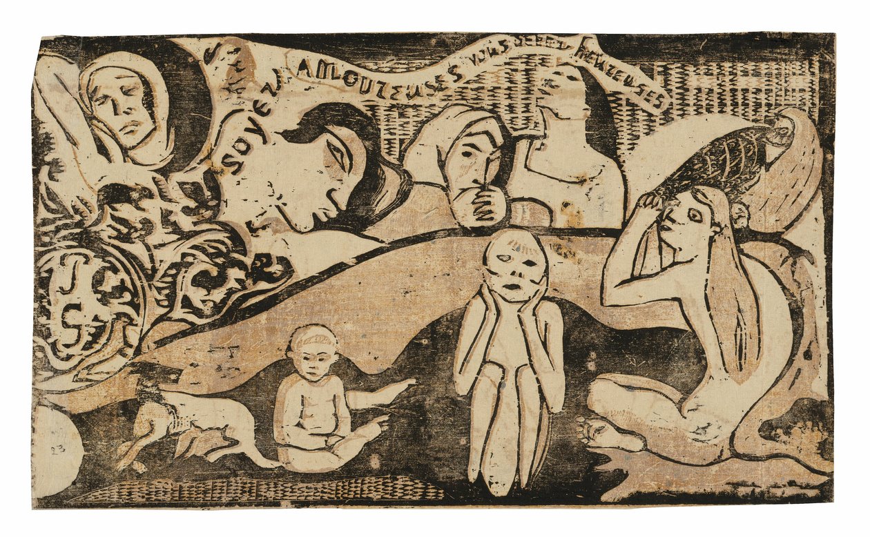 Ame, e você será feliz, da suíte de gravuras tardias em bloco de madeira de Paul Gauguin