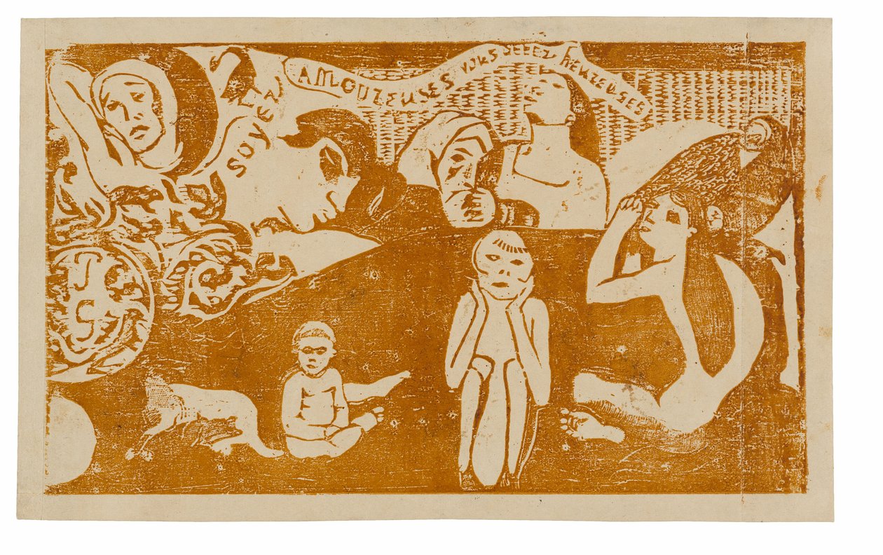 Ame, e você será feliz, da suíte de gravuras tardias em bloco de madeira de Paul Gauguin