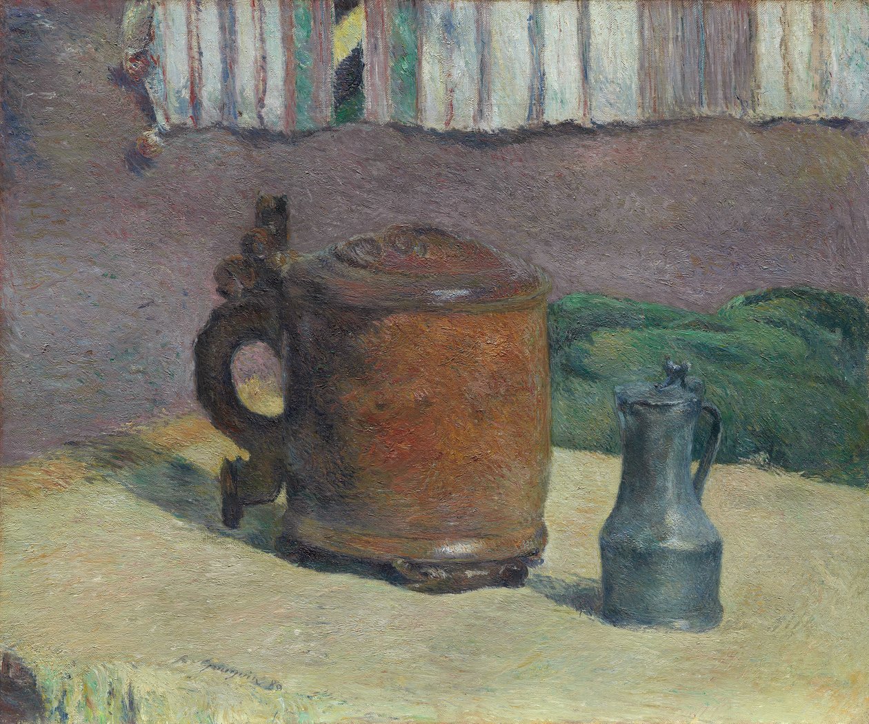 Natureza morta: caneca de madeira e jarro de metal de Paul Gauguin