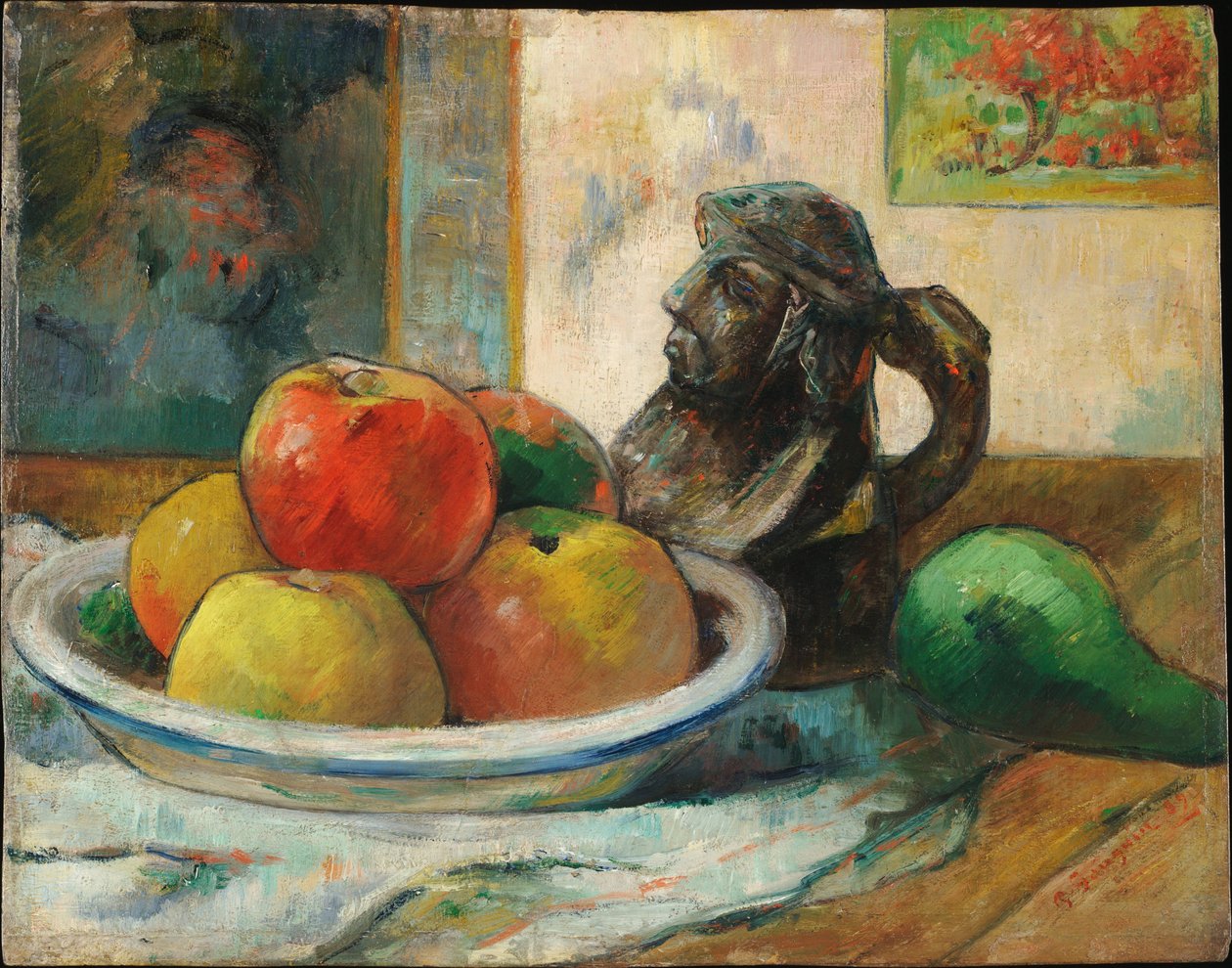 Ainda vida com maçãs, pêra e jarro de Paul Gauguin