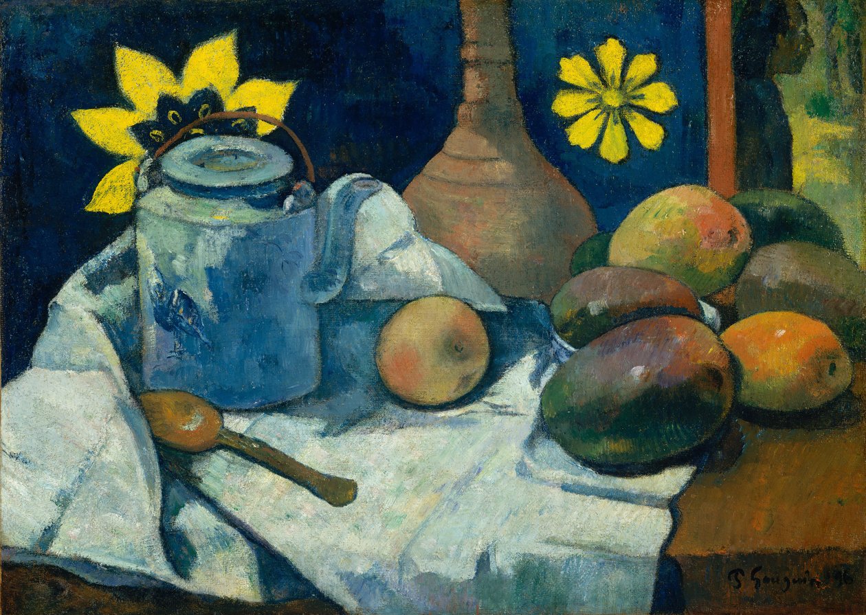 Ainda vida com bule e fruta, 1896. de Paul Gauguin