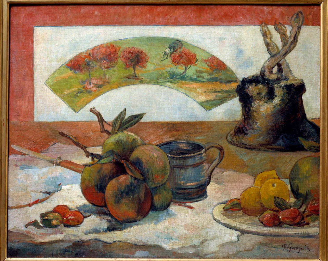 A natureza morta tem o ventilador. Pintura de Paul Gauguin (1848 - 1903) de Paul Gauguin
