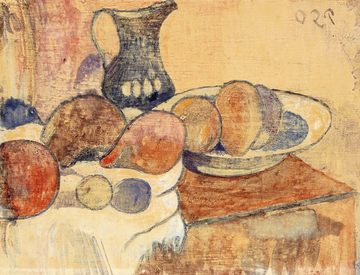 Ainda vida com um jarro e frutas; Ainda vida com jarro e fruta, c.1899 de Paul Gauguin