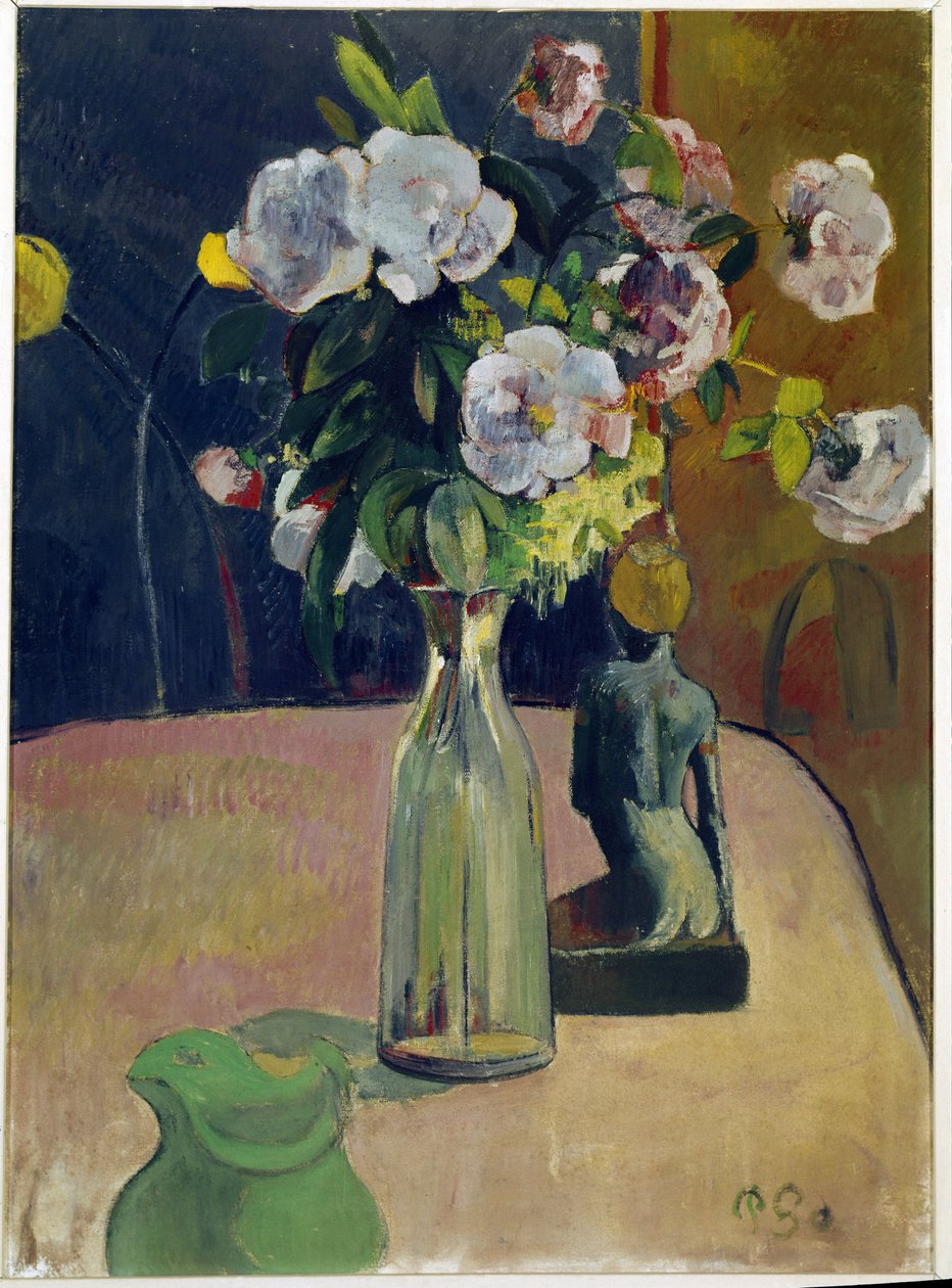 Natureza morta com rosas e estátua (óleo sobre tela de Paul Gauguin
