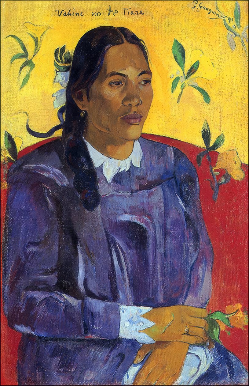 Taiti: Mulher com uma flor, Paul Gauguin (1891) de Paul Gauguin