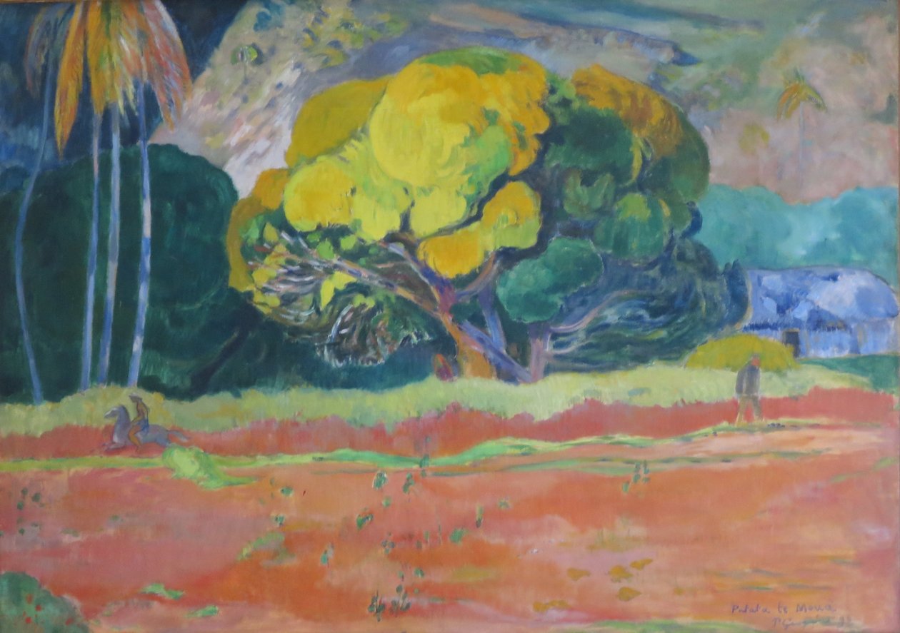 Tahitiano:  Fatata te moua Ao pé de uma montanha de Paul Gauguin