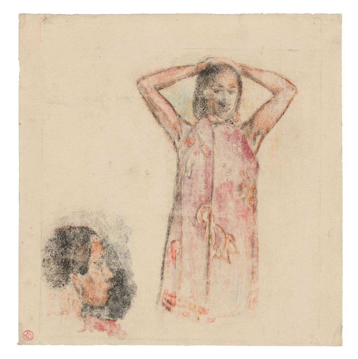 Rapariga taitiana em pareu cor-de-rosa de Paul Gauguin