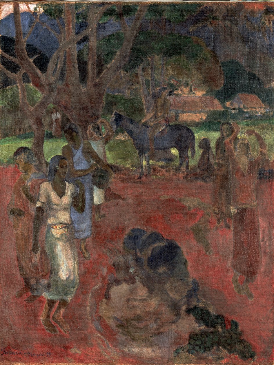 Paisagem do Taiti com nove figuras. de Paul Gauguin