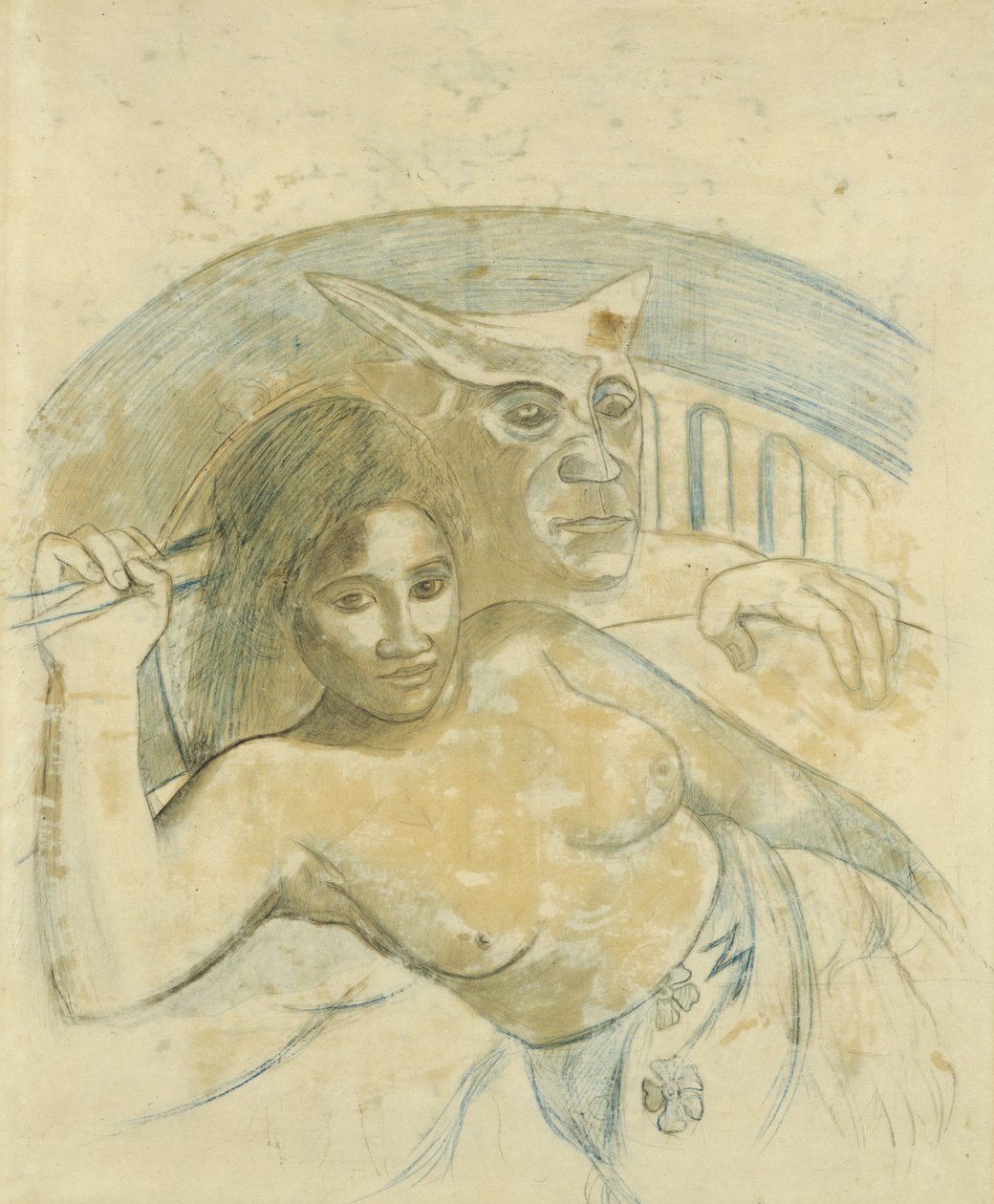 Mulher taitiana com espírito maligno de Paul Gauguin