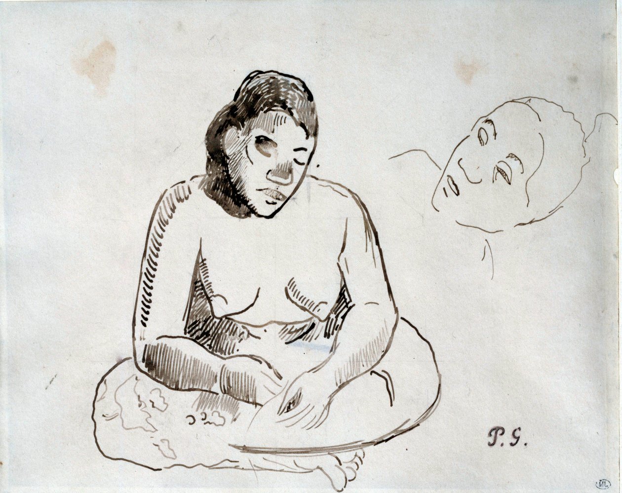 Mulher taitiana sentada Tinta estudo por Paul Gauguin (1848-1903) Paris do século XIX, Museu do Louvre de Paul Gauguin