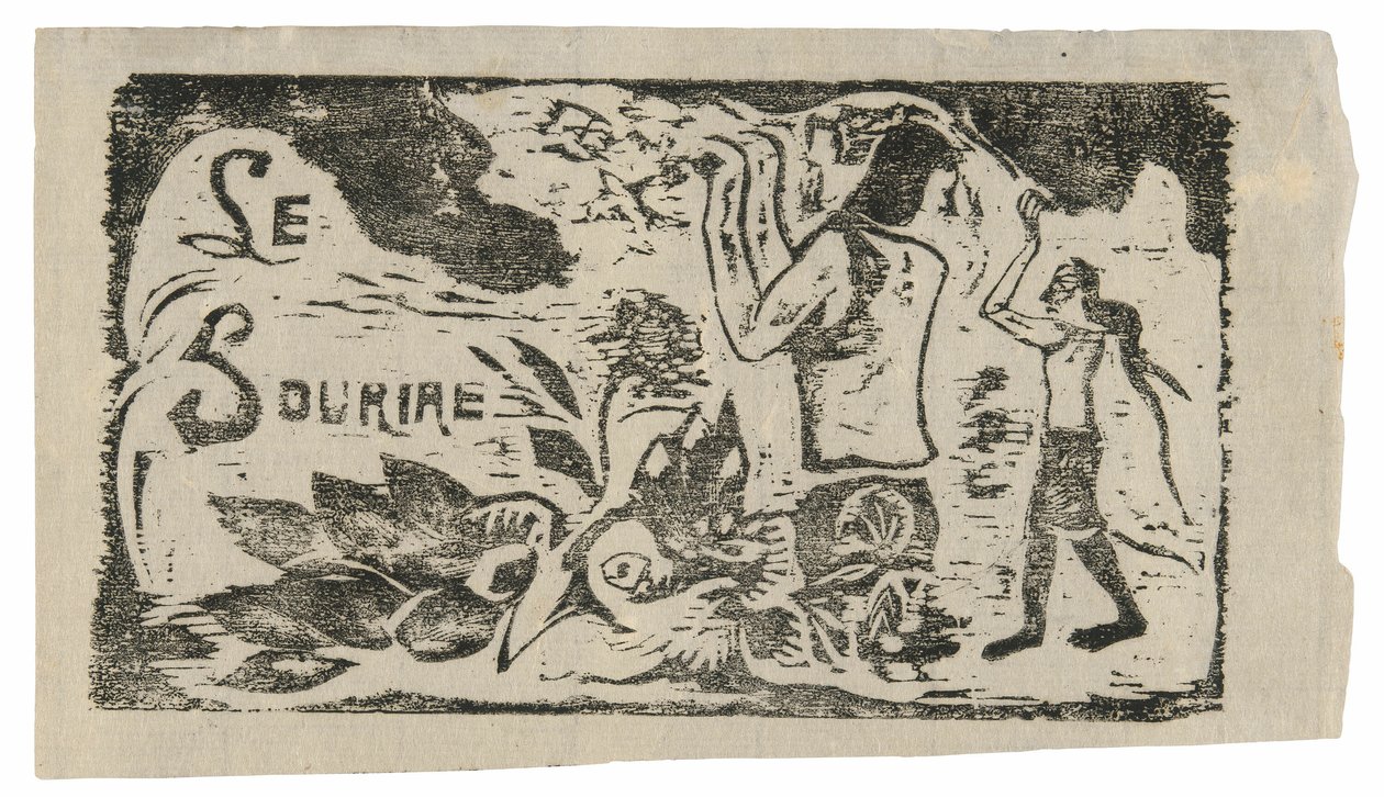 Tahitianos, flores e folhas, toucado para Le sourire de Paul Gauguin