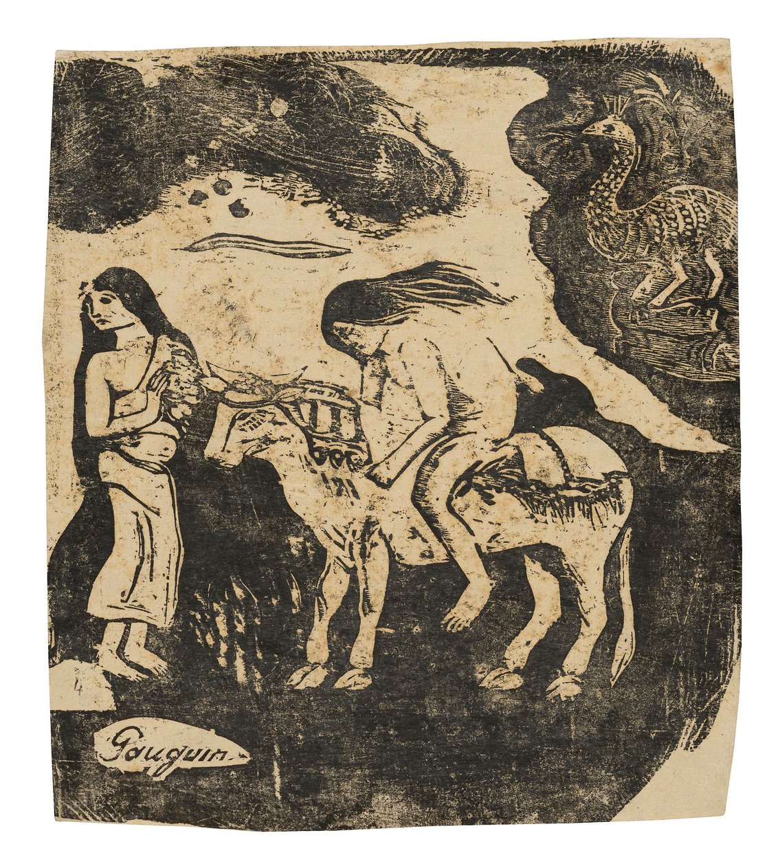 A violação de Europa, da série de gravuras tardias em xilogravura de Paul Gauguin