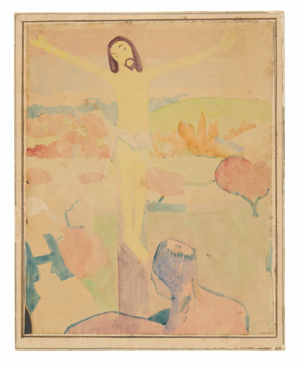 O Cristo Amarelo (frente), Mulher banhista a atravessar um riacho de Paul Gauguin