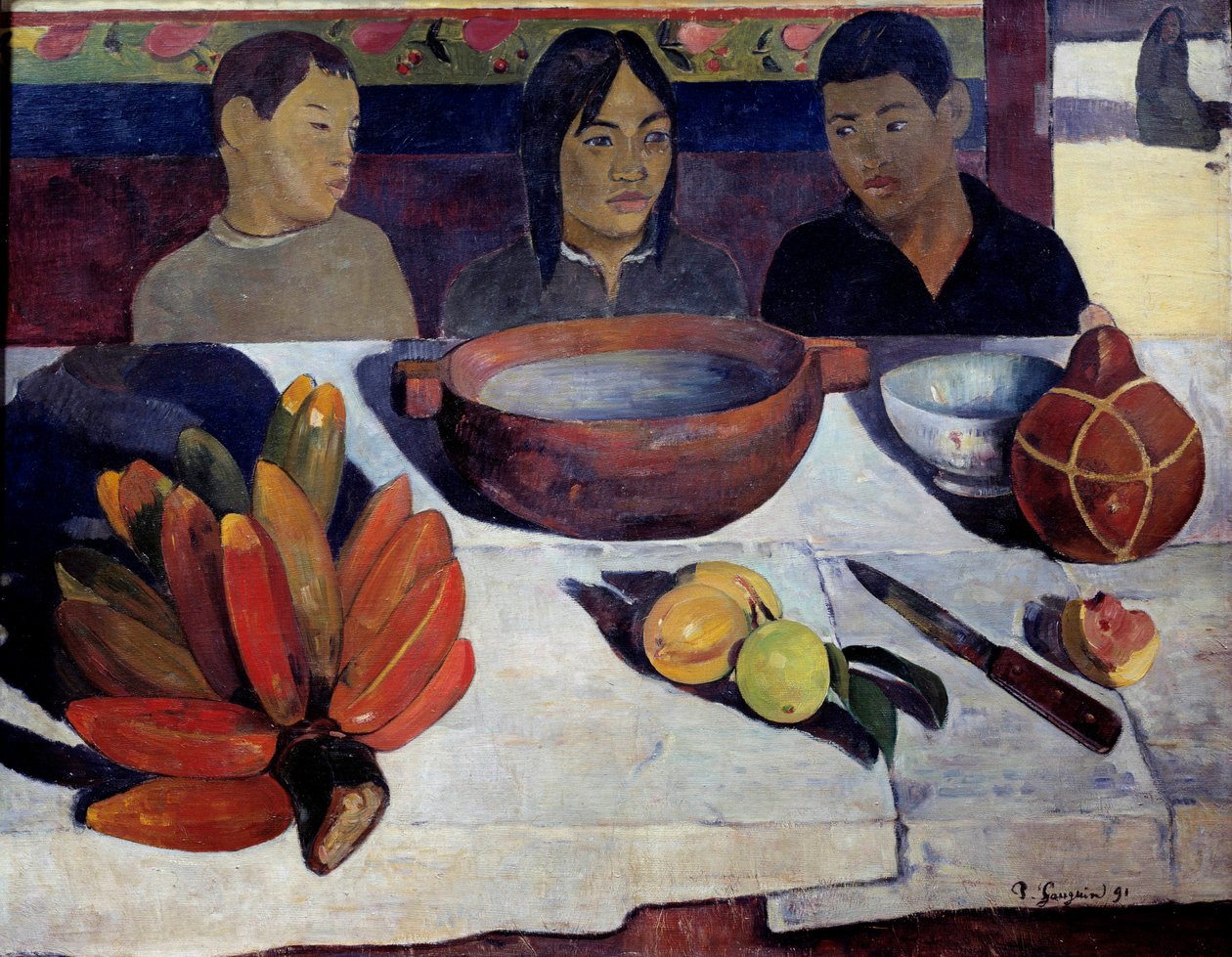 A refeição ou banana Jovem Tahitiano à mesa. Pintura de Paul Gauguin (1848-1903) 1891 Sol. 0,73 x 0,92 m Paris, musee d