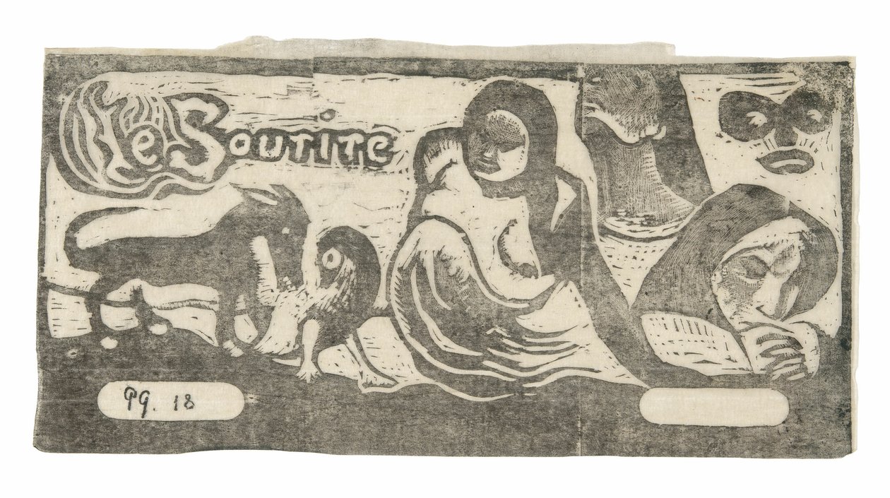 Três pessoas, uma máscara, uma raposa e um pássaro, headpiece para Le sourire de Paul Gauguin