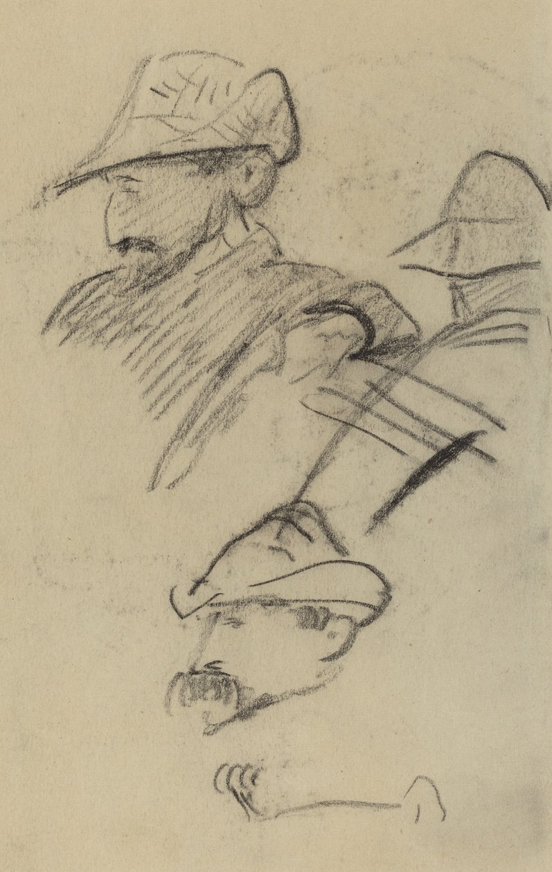 Três estudos de um homem usando um chapéu [reto] de Paul Gauguin