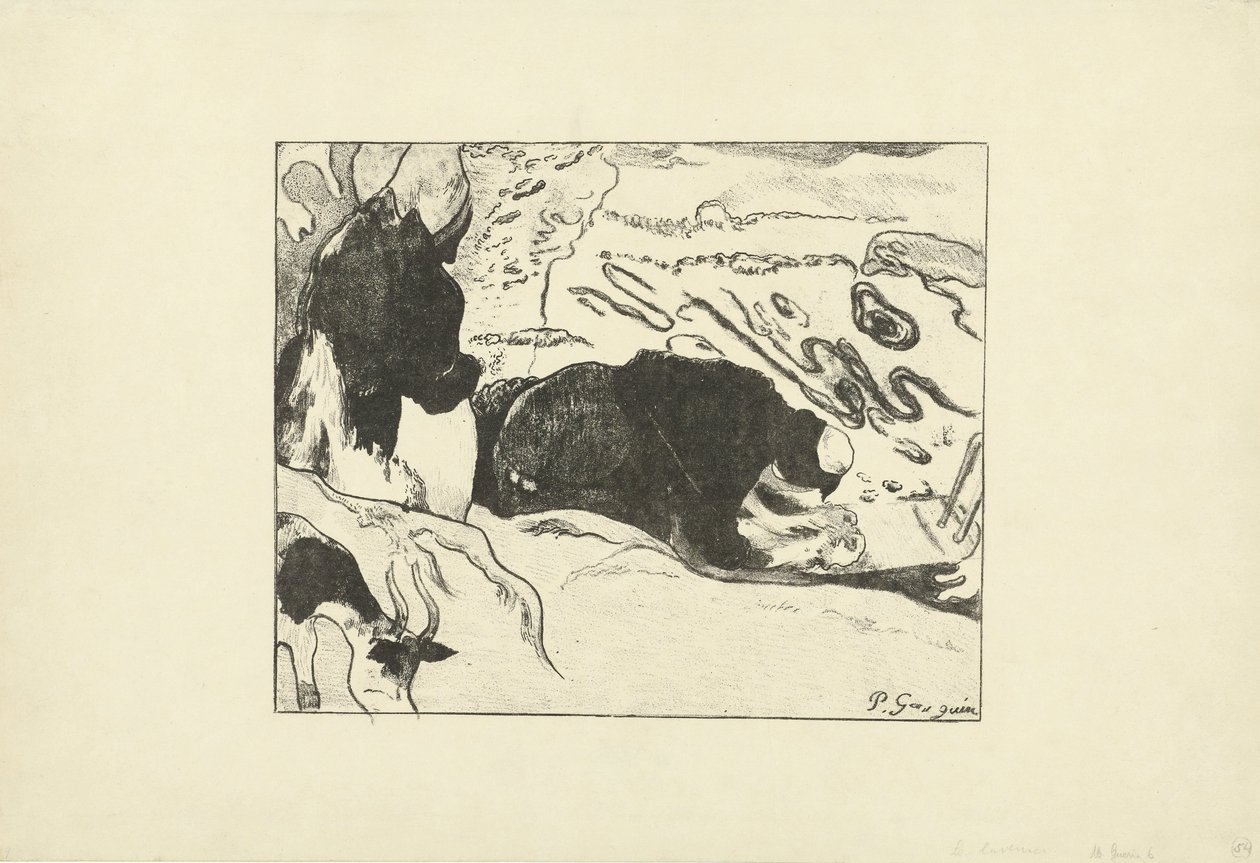Duas lavadeiras lavam roupas perto da água Les Lavandières de Paul Gauguin