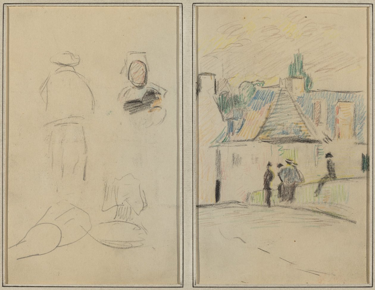Duas figuras bretãs; Ponte em Pont-Aven [reto] de Paul Gauguin
