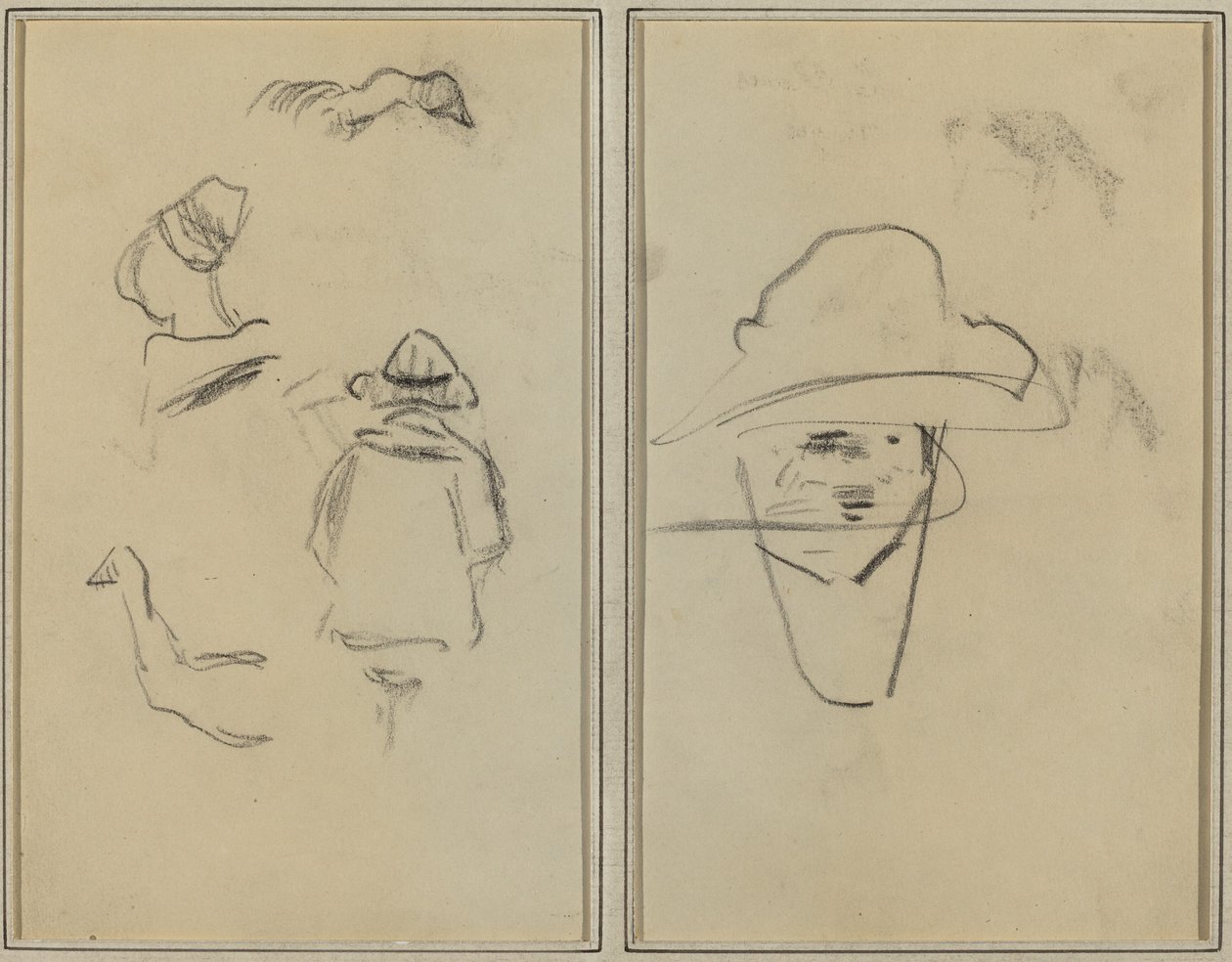 Duas figuras bretãs e estudos de dois gansos; Homem vestindo chapéu [verso] de Paul Gauguin
