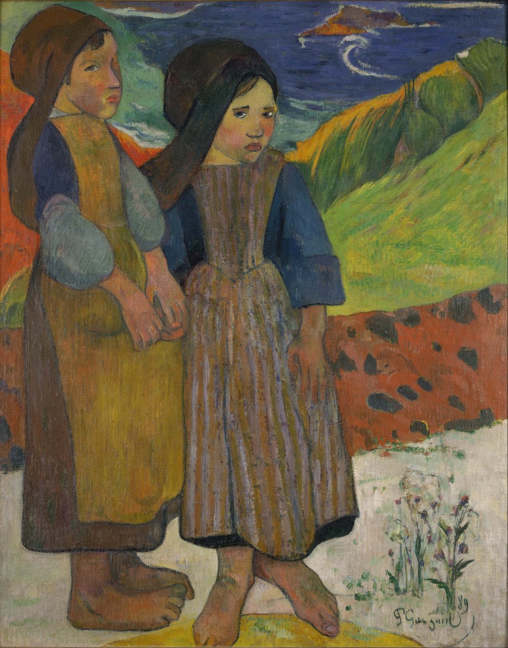 Duas raparigas bretãs junto ao mar de Paul Gauguin