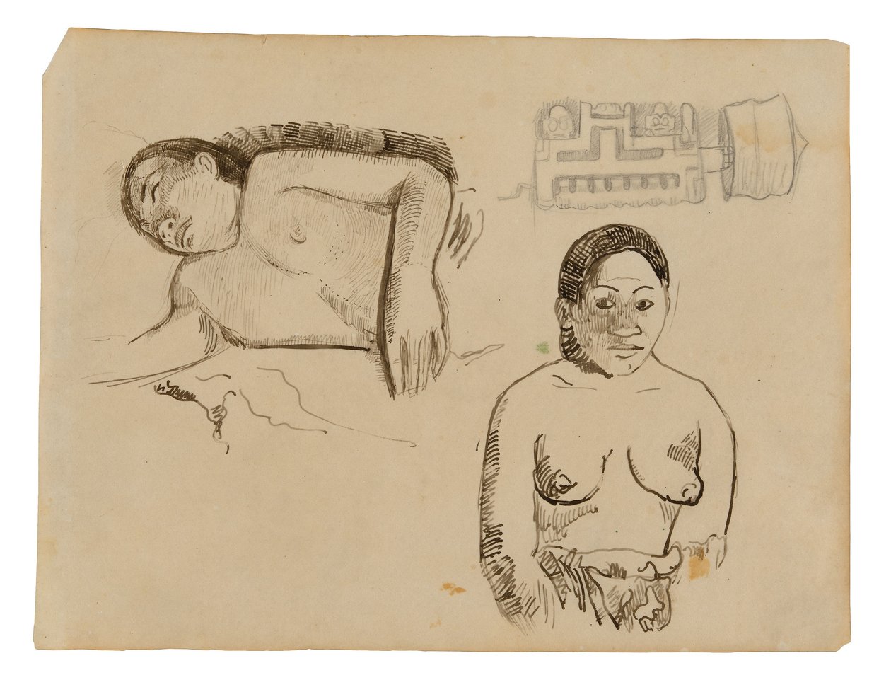Duas mulheres taitianas e um tampão de ouvido marquesa de Paul Gauguin