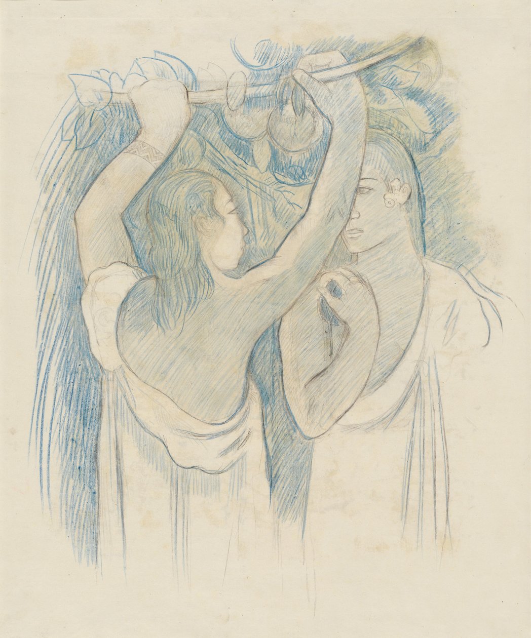 Dois taitianos colhendo frutas [verso] de Paul Gauguin
