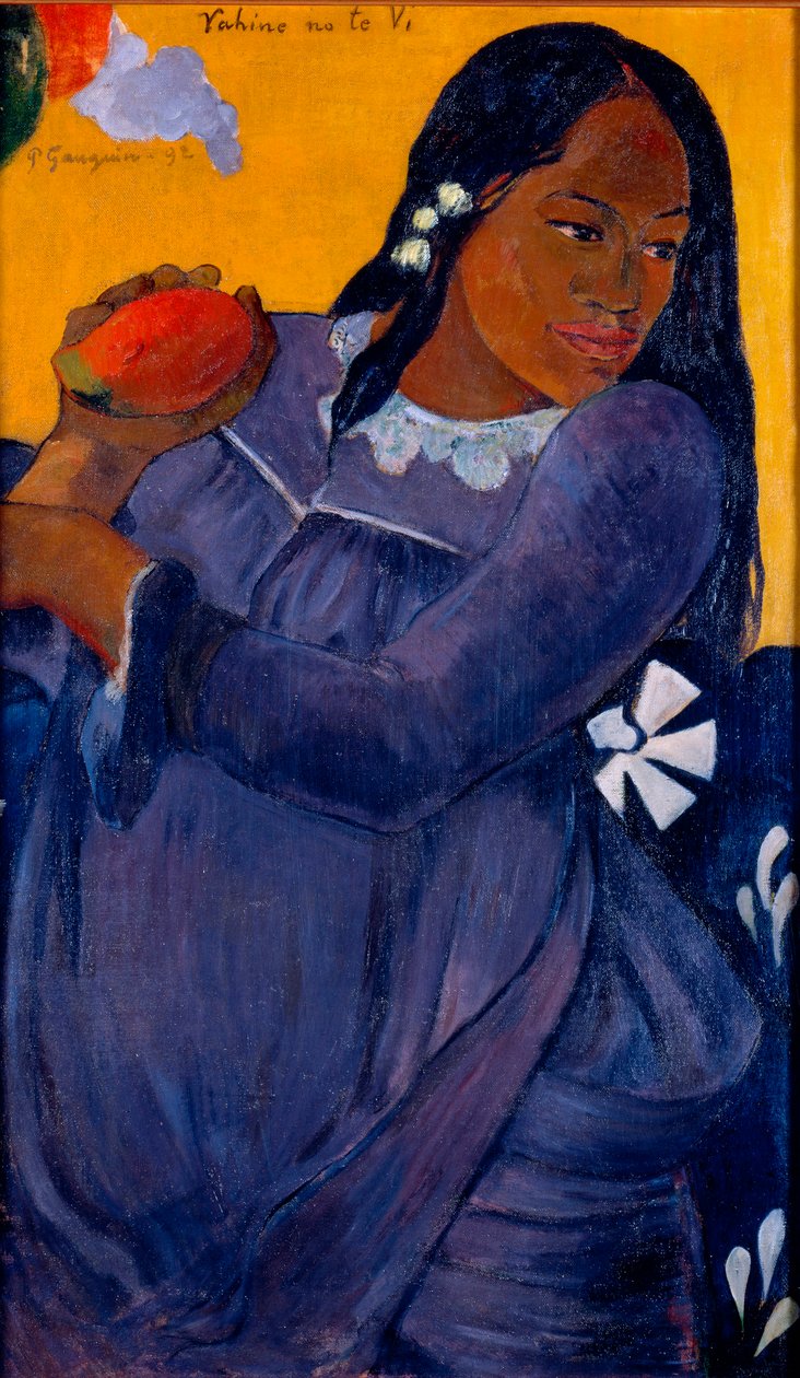 Mulher taitiana segurando uma manga de Paul Gauguin