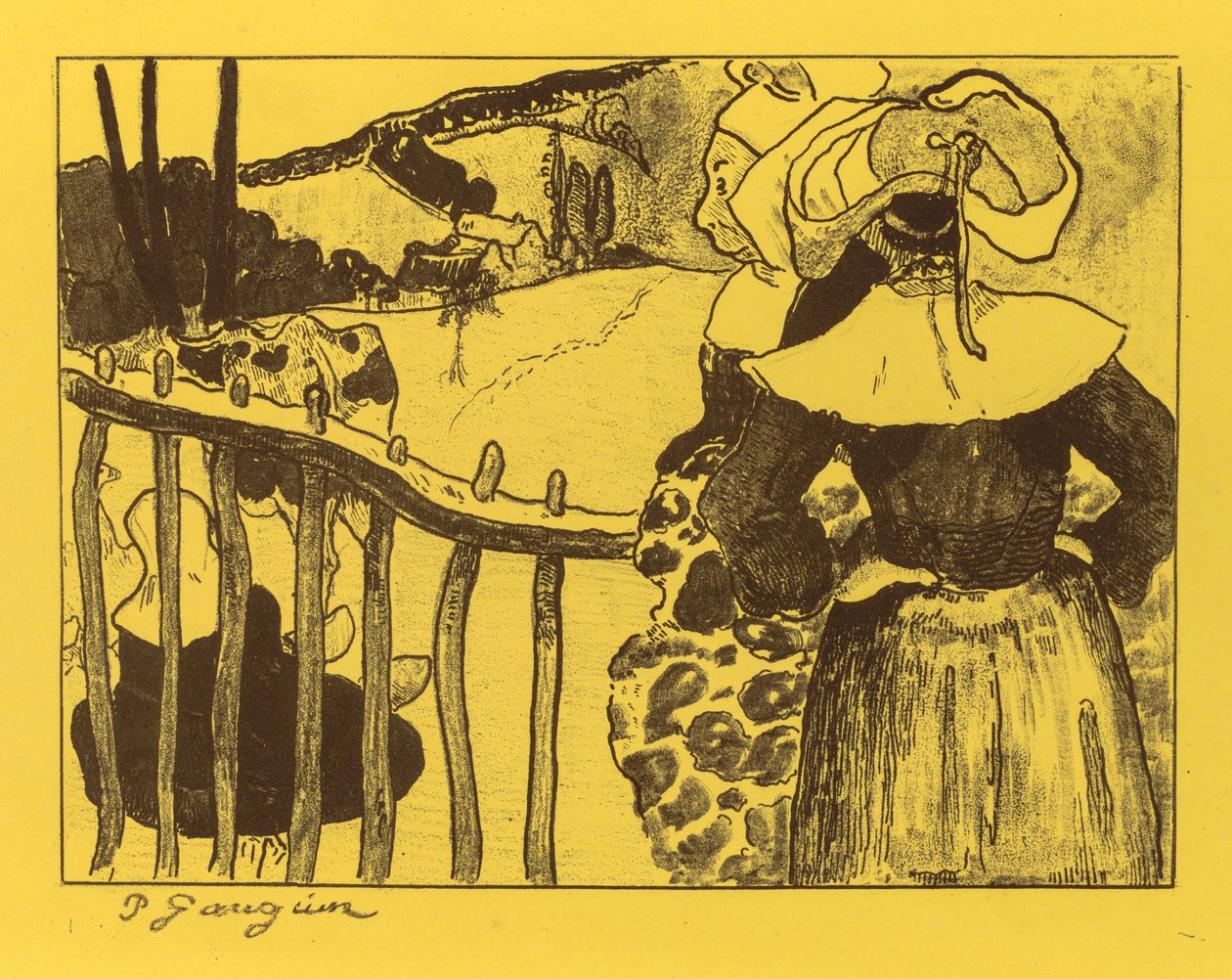 Suite Volpini: Breton Women by a Gate de Paul Gauguin