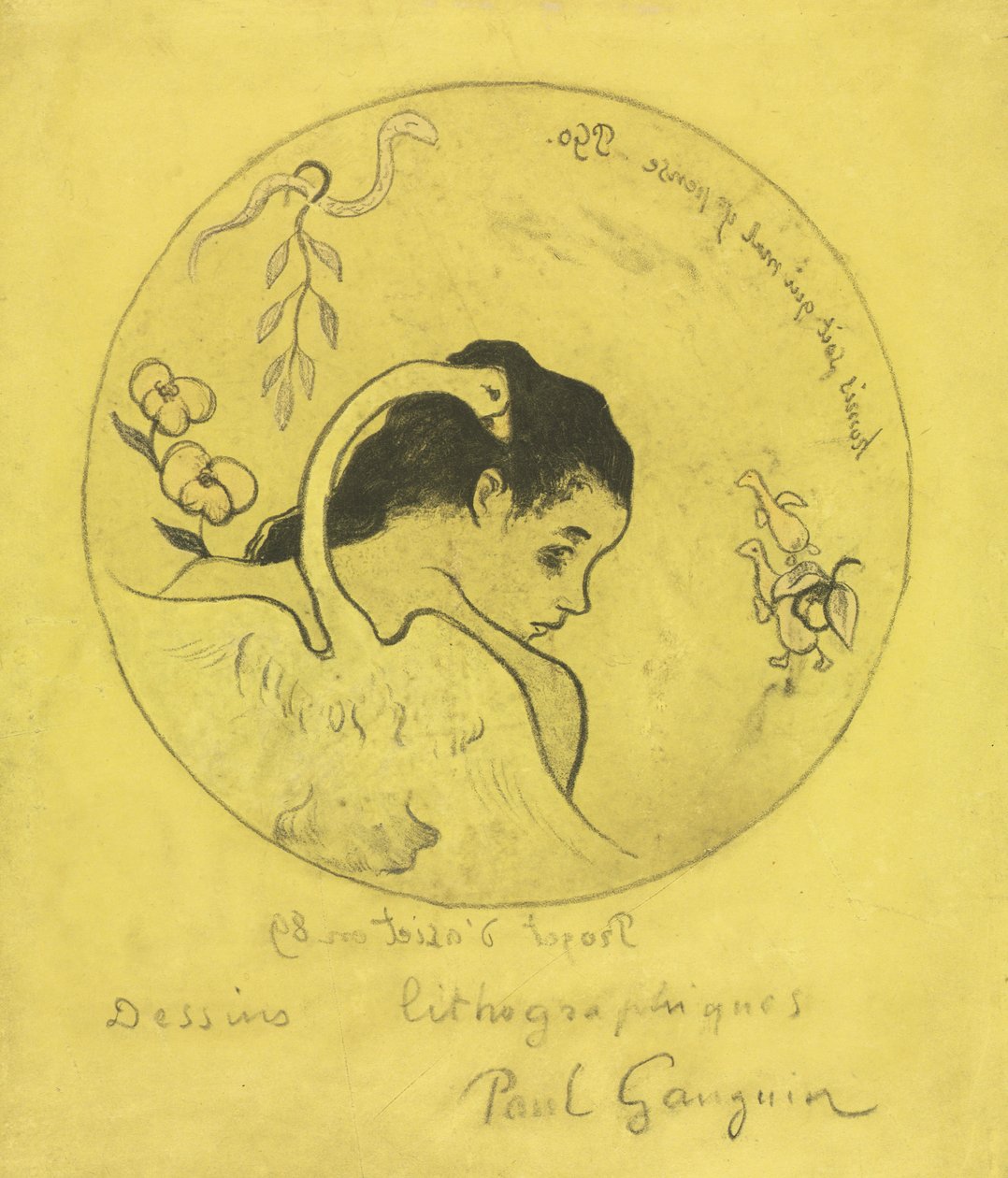 Volpini Suite: Design para um prato: Leda e o cisne Projeto de placas: Leda e o cisne, 1889. de Paul Gauguin