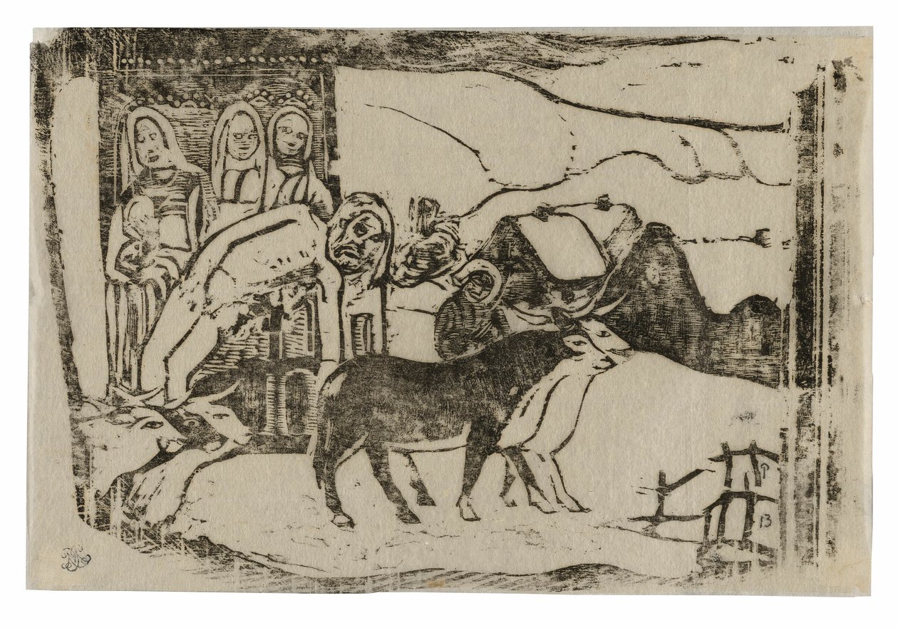 Ermida na Bretanha, da coleção de gravuras tardias em blocos de madeira de Paul Gauguin