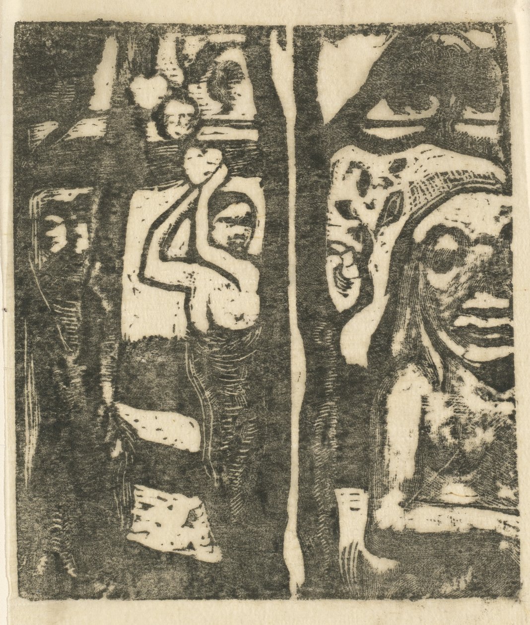 Mulher colhendo frutas e o selvagem Mulher colhendo frutas e oviri, 18941895. de Paul Gauguin