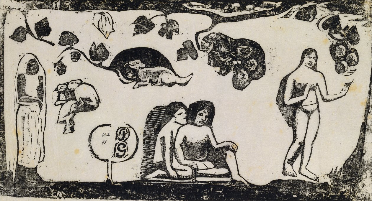 Mulheres, Animais e Folhagem; Mulheres, animais e folhagem, 1895-1903 de Paul Gauguin