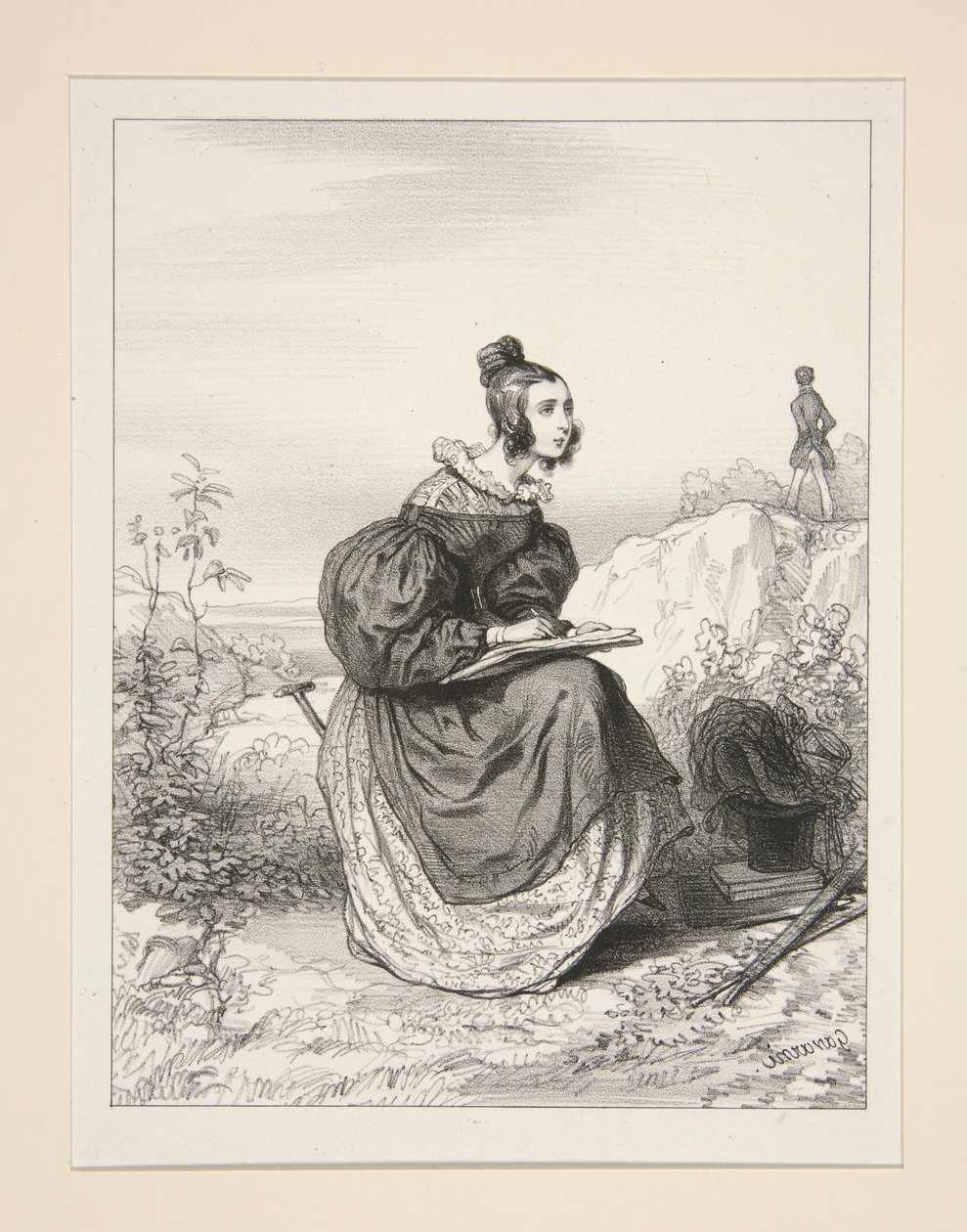 (A MINHA MULHER DESENHA A PAISAGEM.) de Paul Gavarni