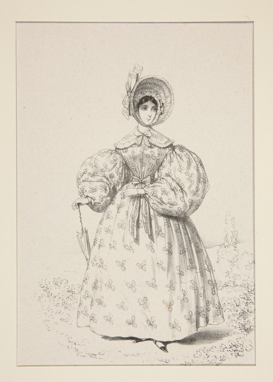 No passeio. Maio de 1835. Vestido de musselina inglesa, ... de Paul Gavarni