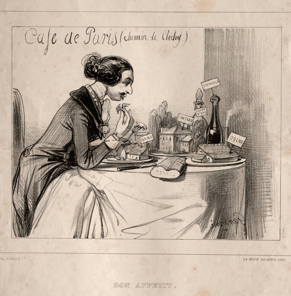 Esboço Fantástico: Bon Appetit, 1839. de Paul Gavarni
