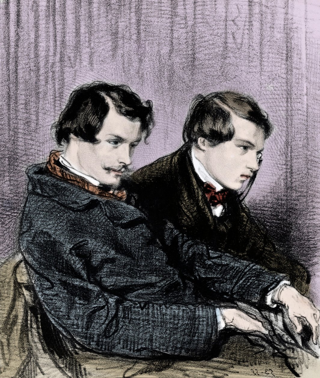 Irmãos Goncourt - Edmond de Goncourt (1822-1886) e Jules de Goncourt (1830-1870) em uma caixa no teatro de Paul Gavarni
