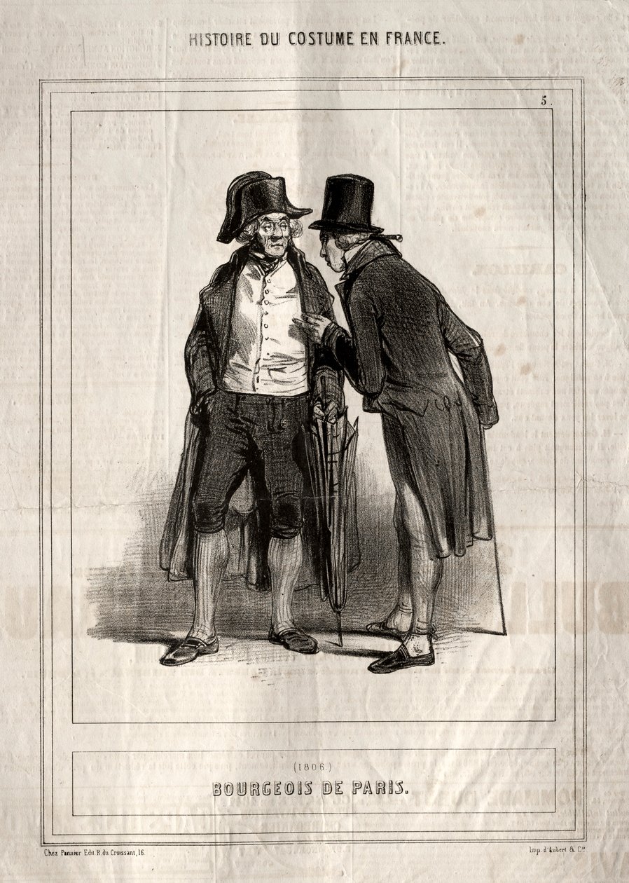 História do Traje na França: Burguês de Paris, 1843. de Paul Gavarni