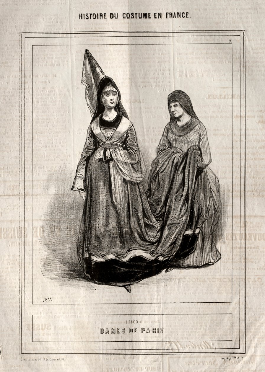 História do traje na França: Dames de Paris, 1843. de Paul Gavarni