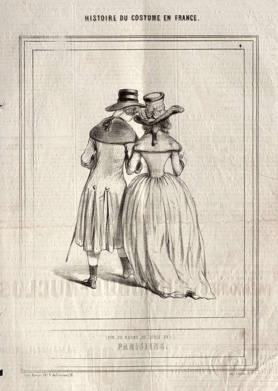 História do traje na França: Parisiens, 1843. de Paul Gavarni