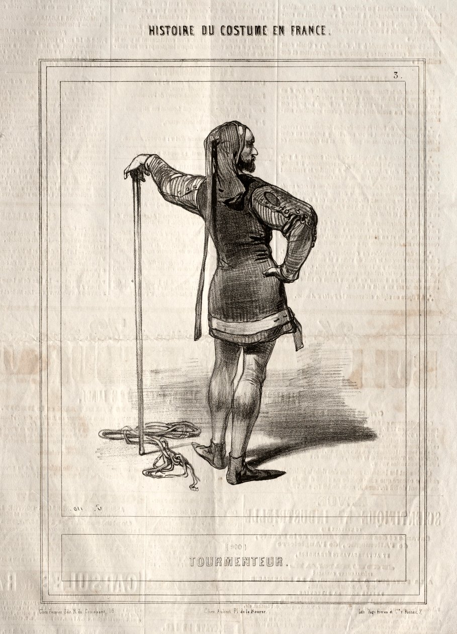 História do traje na França: Tormentor, 1843. de Paul Gavarni