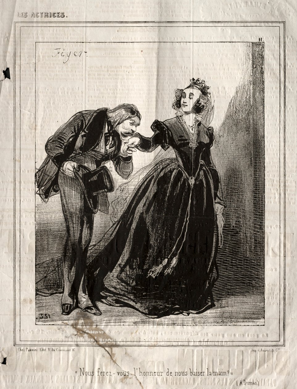 Atrizes: faremos de você a honra de beijar sua mão, 1843. de Paul Gavarni