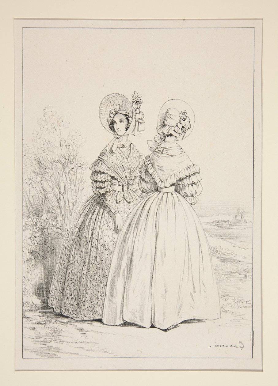 MAIO DE 1837. Touca (sic) com cordão de correr e ramo de violetas; ... de Paul Gavarni