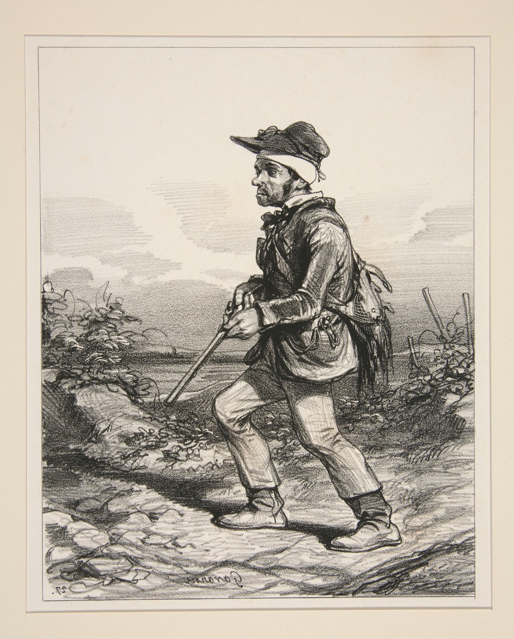 Sr. Gontard (du Clos-Gorju), grande proprietário, eleitor elegível, à caça ao amanhecer (Da série: Types Contemporaines) de Paul Gavarni