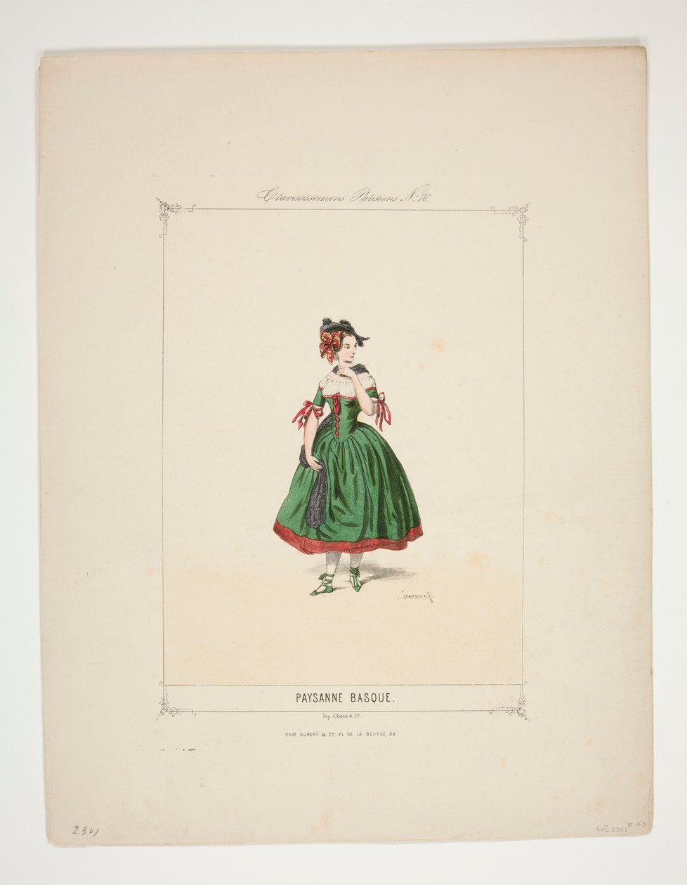 MULHER CAMPONESA BASCA. Chapéu de veludo com borlas de chenille. de Paul Gavarni