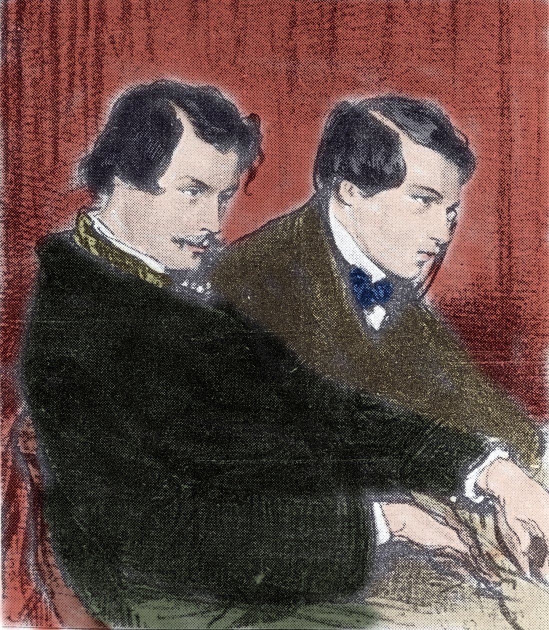 Retrato dos irmãos Edmond Goncourt (1822-1896) e Jules Goncourt (1830-1870), escritores. Desenho de Paul Gavarni (1804-1866) Século XIX de Paul Gavarni