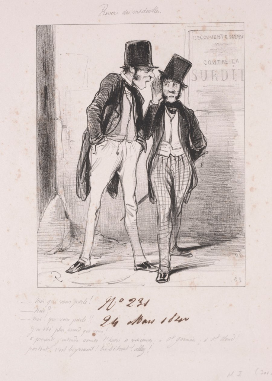 Verso das medalhas: Moi qui parle parle, 1840. de Paul Gavarni