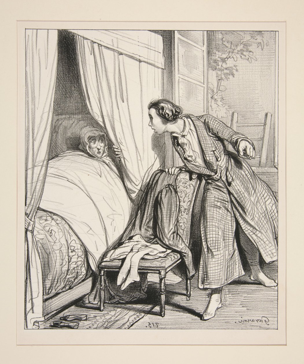 Errar de janela ao procurar a sobrinha e acabar por entrar na casa da tia. de Paul Gavarni