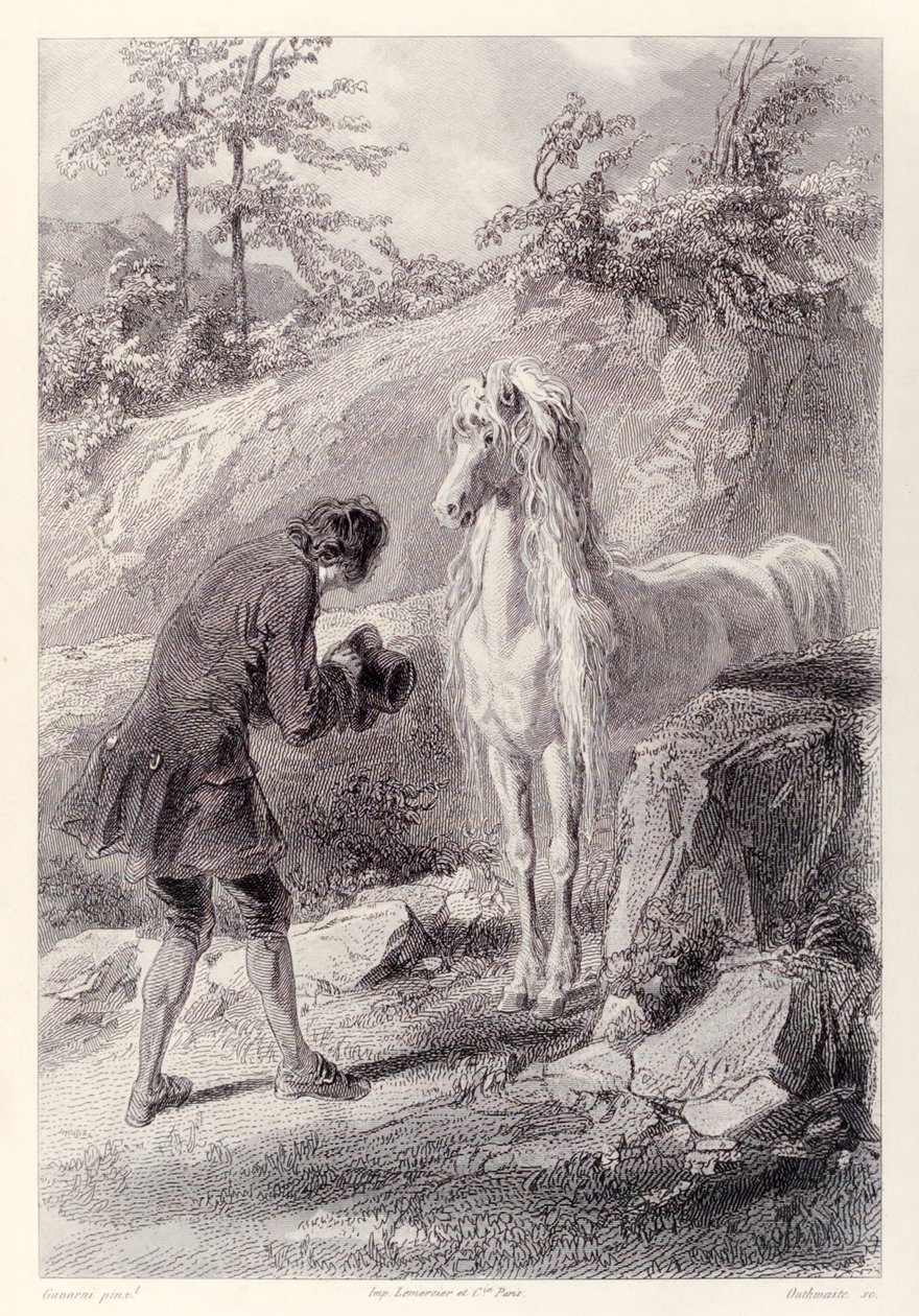 O cavalo parou e olhou para mim, da edição francesa de Gullivers Travels por Jonathan Swift de Paul Gavarni