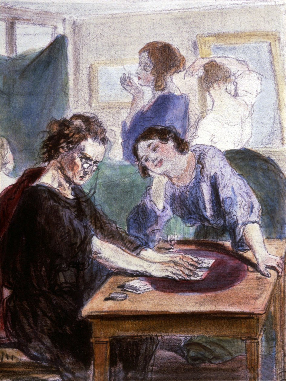 Os velhos lorettes, cartomante em Paris, meados do século XIX (litografia) de Paul Gavarni
