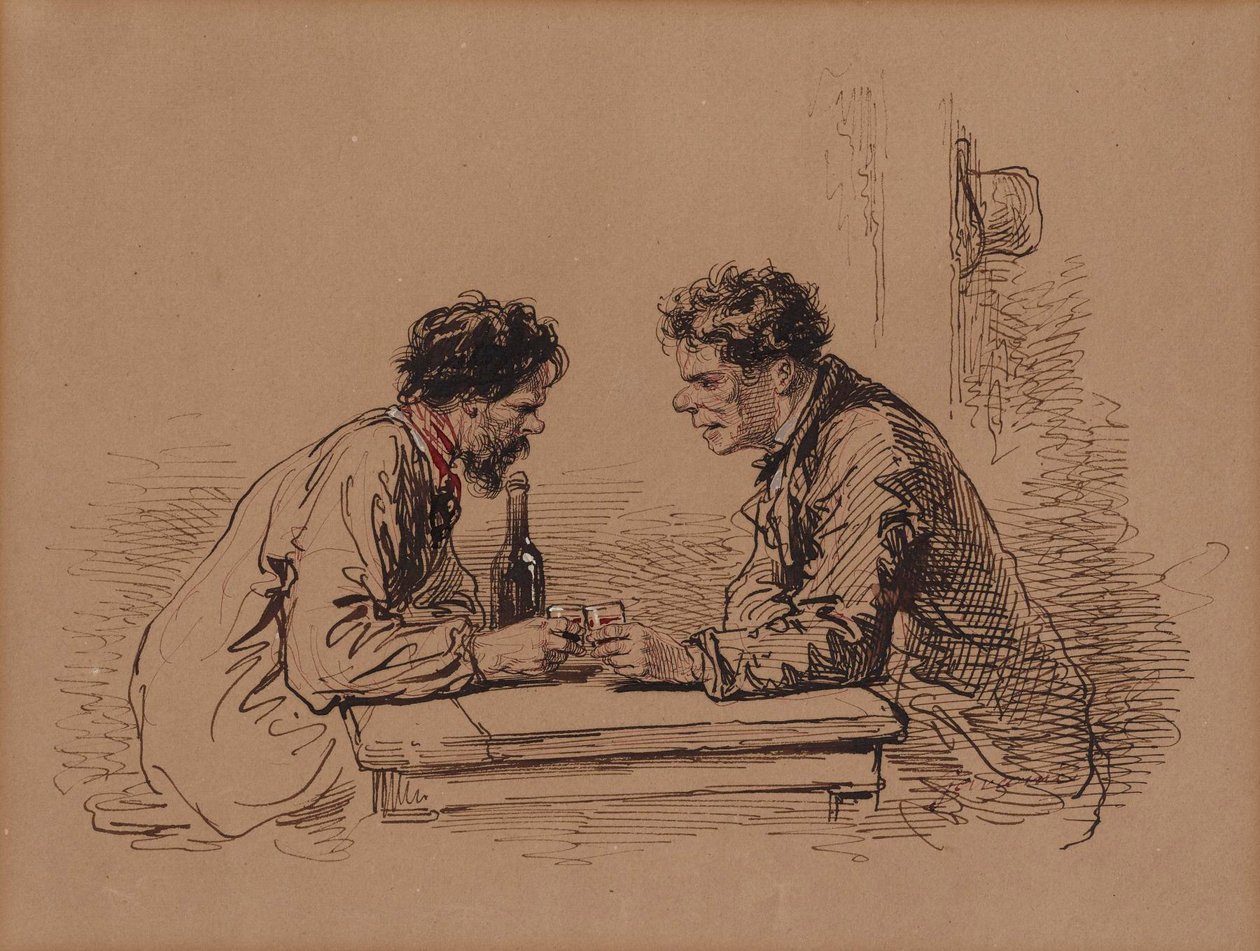 Dois homens à mesa com vinho de Paul Gavarni